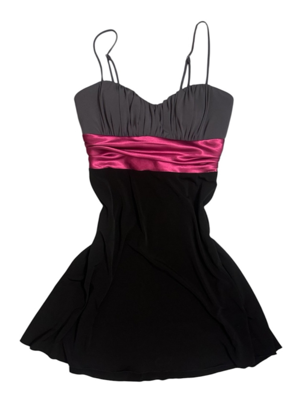 Y2k Spaghetti Strap Party Dress with Fuchsia Satin Waist